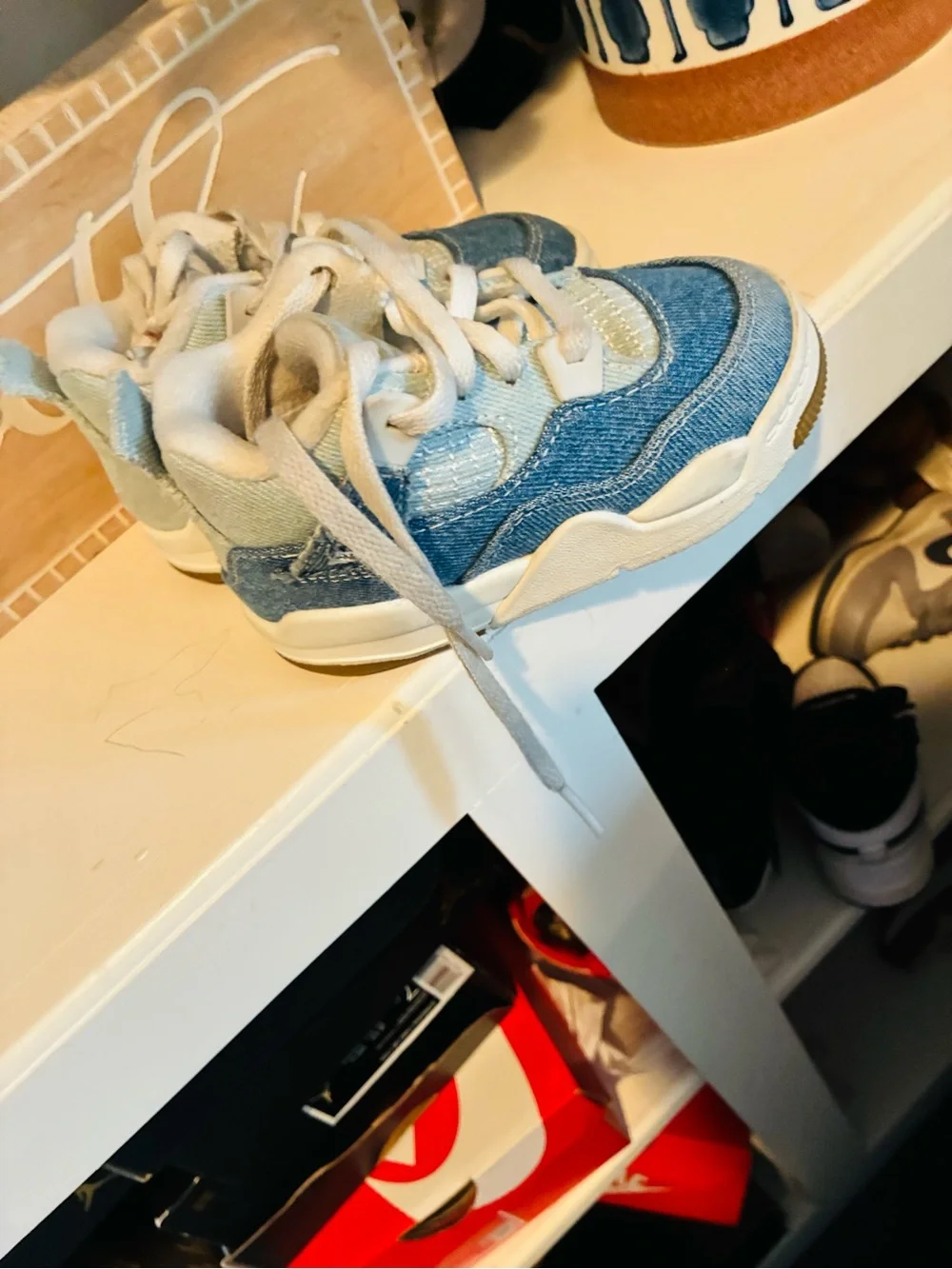 Jordan Kids Denim Blue and White Low-Top Sneakers